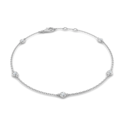 9ct White Gold Rub-over 5 Round Diamond 0.18ct Bracelet